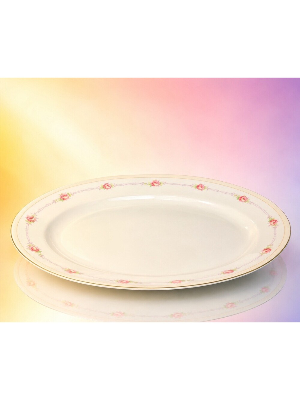Noritake 1910s Mystery 84 Lorraine Pink Rose Oval Serving Platter, 12x9”